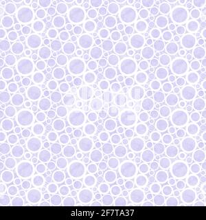 Motif sans couture couleur des bulles. Résumé violet lavande couleur aquarelle fond avec des cercles blancs. Texture en forme de rond dessinée à la main. Imprimer Banque D'Images