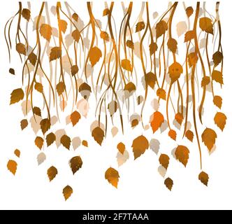 Toile de fond de la saison des vecteurs avec branches d'arbre, feuilles d'orange, branches décoratives de bouleau. Illustration vectorielle Illustration de Vecteur