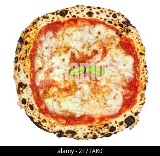 Pizza napolitaine italienne, tomates Margherita et mozzarella isolées arrière-plan blanc Banque D'Images