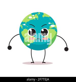 la mascotte globe personnage de personnage de dessin animé de terre en colère ne dit pas de plastique changement climatique le réchauffement climatique sauve la planète concept isolé Illustration de Vecteur