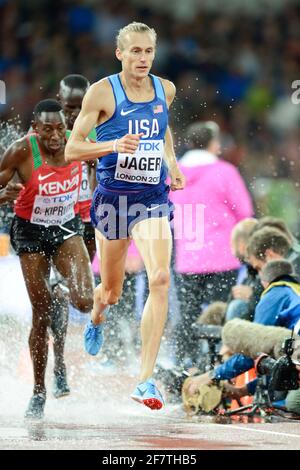 Evan Jager (États-Unis). 3000 mètres steeplechase hommes, médaille de bronze. Championnats du monde d'athlétisme de l'IAAF. Londres 2017 Banque D'Images