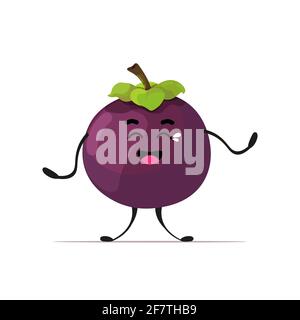 pleurs mignon mangousteen frais personge savoureux fruit mûr mascotte caractère isolé sur fond blanc concept de nourriture saine Illustration de Vecteur