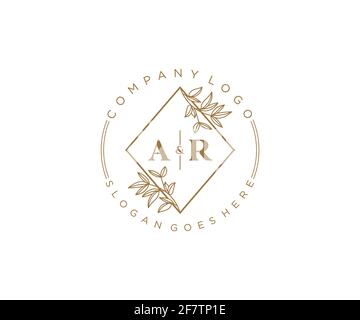 Lettres AR belle fleur féminine modifiable préfabriqué logo monoline convient pour spa salon peau beauté cheveux boutique et compagnie cosmétique. Illustration de Vecteur