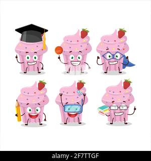 Élève d'école de fraise muffin personnage de dessin animé avec diverses expressions. Illustration vectorielle Illustration de Vecteur
