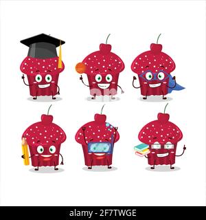 Élève de l'école de Cherry muffin personnage de dessin animé avec diverses expressions. Illustration vectorielle Illustration de Vecteur