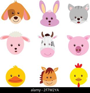 Illustration vectorielle de visage d'animal de bande dessinée isolée sur fond blanc Illustration de Vecteur