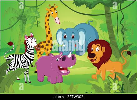 Dessins animés des animaux africains illustrations vectorielles des animaux en forêt Illustration de Vecteur