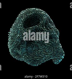 Crâne sculpté en verre isolé sur fond noir Banque D'Images