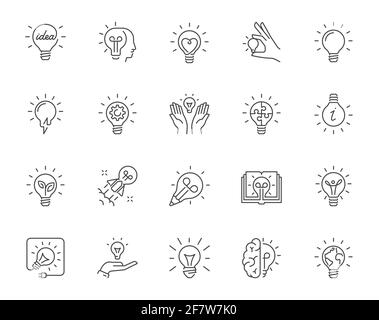 Ensemble d'icônes vectorielles des ampoules avec divers symboles de la pensée créative Illustration de Vecteur