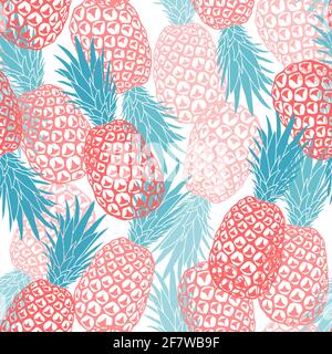 Motif d'été vectoriel sans couture avec ananas. Délicieux fruits en plusieurs couches. Conçu pour l'impression sur tissu, papier peint, papier d'emballage Banque D'Images