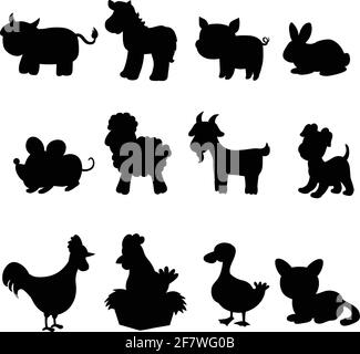 Animal ferme silhouette dessin animé illustration vecteur isolé sur fond blanc Illustration de Vecteur