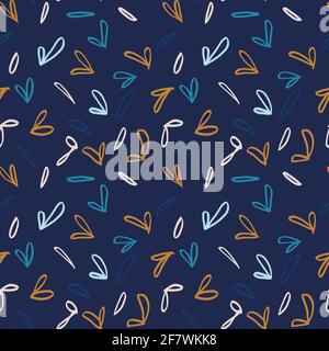 Motif fleuri sans couture avec pétales et feuilles. Dessin à la main et dessin au trait de couleur bleue. Banque D'Images