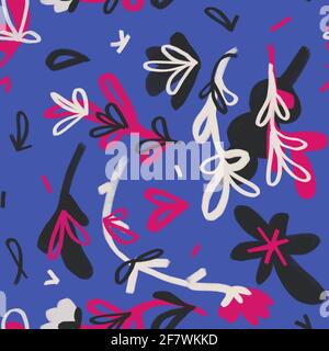 Motif fleuri sans couture, style Fauvism et matisse. Coloris bleu et rose et motif très tendance pour l'industrie de la mode et la décoration. Banque D'Images