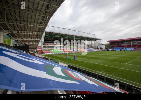 LEICESTER, ANGLETERRE. 10 AVRIL : Une vue générale du terrain à Welford Road avant le match de finale de la coupe européenne de rugby à XV entre Leicester Tigers et Newcastle Falcons à Welford Road, Leicester, le samedi 10 avril 2021. (Crédit : Chris Lishman | MI News) Banque D'Images