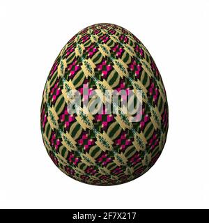 Joyeuses Pâques, motif artistique et coloré oeuf de pâques en 3D, illustration en 3D sur blanc Banque D'Images