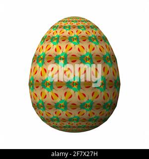 Joyeuses Pâques, motif artistique et coloré oeuf de pâques en 3D, illustration en 3D sur blanc Banque D'Images