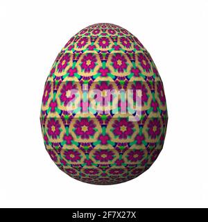 Joyeuses Pâques, motif artistique et coloré oeuf de pâques en 3D, illustration en 3D sur blanc Banque D'Images