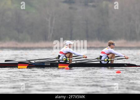 Varese, Varese, Italie, 10 avril 2021, Jonathan Rommelmann, Jason Osborne (GER), Double Sculls légers pour hommes lors des Championnats d'Europe d'aviron 2021 , Canoying - photo Danilo Vigo / LM Banque D'Images