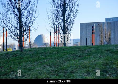 Garching, Munich, Bavière, Allemagne, février 21, 2021: La source de Neutron de recherche Heinz Maier-Leibnitz (Forschungsreaktor München II ou FRM II). Banque D'Images