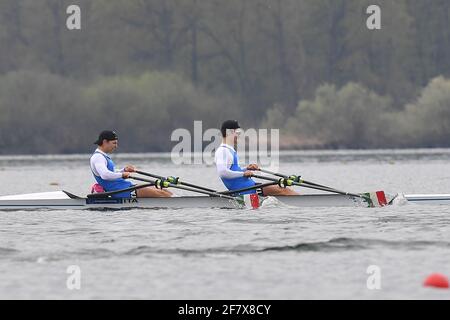 Varese, Varese, Italie, 10 avril 2021, Luca Chiumento, Nicolo Carucci (Italie), Sculpls doubles hommes pendant les Championnats d'Europe d'aviron 2021 , Canoying - photo Danilo Vigo / LM Banque D'Images