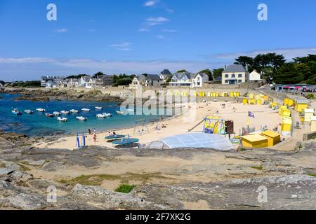 Frankreich, Batz-sur-Mer, 16.07.2020: Strand und Hafen von Saint Michel in Batz-sur-Mer an der franzoesischen Atlantikkueste im Departement Loire-Atla Banque D'Images