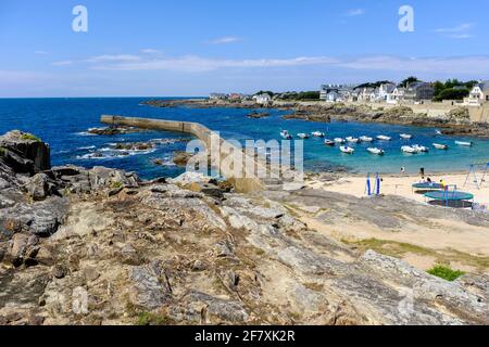 Frankreich, Batz-sur-Mer, 16.07.2020: Strand und Hafen von Saint Michel in Batz-sur-Mer an der franzoesischen Atlantikkueste im Departement Loire-Atla Banque D'Images