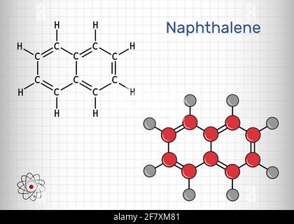 Molécule de naphtalène. Il s'agit d'hydrocarbures aromatiques comprenant deux anneaux de benzène fusionnés. Formule chimique du squelette. Illustration vectorielle Illustration de Vecteur