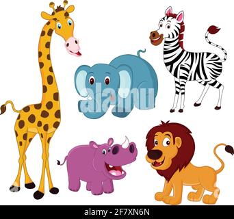 Ensemble d'illustrations de dessins animés d'animaux africains isolées sur fond blanc Illustration de Vecteur