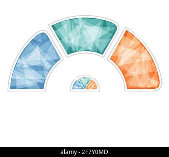 Demi-cercle polygonal multicolore. Modèle Raster moderne pour infographies 3 positions pour zone de texte Banque D'Images