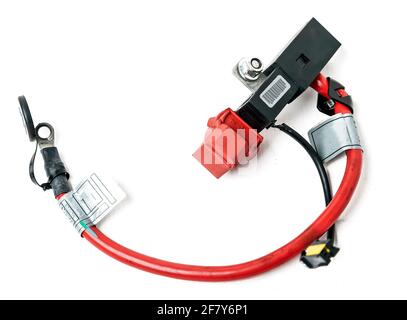 Faisceau de câblage automobile avec borne positive de la batterie et amorce pour déconnexion en cas d'accident. Systèmes de sécurité du véhicule. Banque D'Images