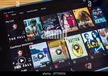 Recommandations de la série vidéo Netflix sur un iPad Banque D'Images