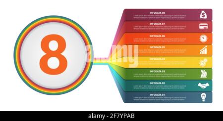 Infographies de modèle 8 positions. Bandes colorées numérotées avec Prospect. Infographie. Illustration de Vecteur