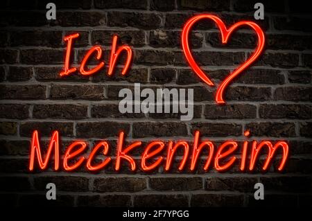 Leuchtreklame, ICH liebe Meckenheim, Nordrhein-Westfalen, Deutschland, Europa | Publicité éclairée, J'aime Meckenheim, Rhénanie-du-Nord-Westphalie, GE Banque D'Images
