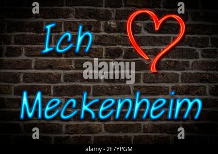 Leuchtreklame, ICH liebe Meckenheim, Nordrhein-Westfalen, Deutschland, Europa | Publicité éclairée, J'aime Meckenheim, Rhénanie-du-Nord-Westphalie, GE Banque D'Images