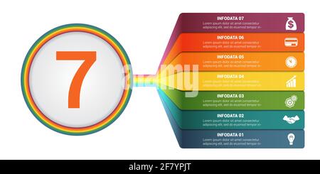 Infographies de modèle 7 positions. Bandes colorées numérotées avec Prospect. Infographie. Illustration de Vecteur