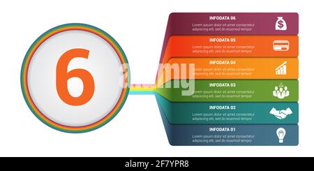 Infographies de modèle 6 positions. Bandes colorées numérotées avec Prospect. Infographie. Illustration de Vecteur