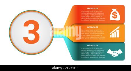 Infographies de modèle 3 positions. Bandes colorées numérotées avec Prospect. Infographie. Illustration de Vecteur