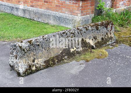 Un séparateur en béton recouvert de mousse verte Banque D'Images