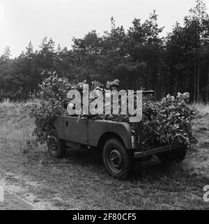 Répétez les exercices du corps de Mariniers dans le Veluwe dans la région d'Elspeet. Ce Land rover est équipé d'un Mitraailer Browning M1919 A4 (.30). Banque D'Images