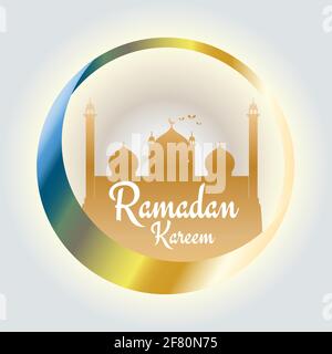 Modèle d'affiche de salutation de Ramadan kareem avec croissant de lune et mosquée bannière vectorielle d'illustration Illustration de Vecteur