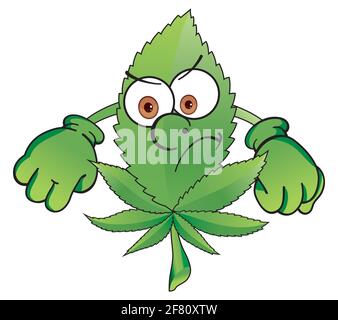 Feuille de chanvre. Jolie feuille de marijuana Weed amusante. Personnage de mascotte de dessin animé. Cannabis médical, mauvaises herbes, marijuana concept de caractère Illustration de Vecteur