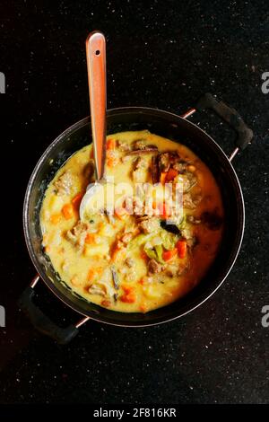 curry traditionnel de noix de coco de bœuf de style kerala avec légumes. Banque D'Images