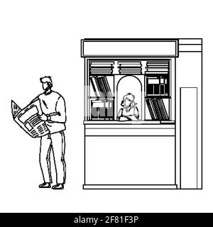 Journal Reading Man Near Street Newsstand Vector Illustration de Vecteur