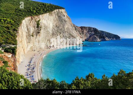 Die Bucht und der Strand von Porto Katsiki auf Lefkada ( Lefkas ) in Griechenland. Banque D'Images