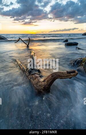 Coucher de soleil sur la plage de l'île de Poel. Banque D'Images