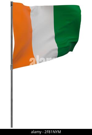 Côte d'ivoire - drapeau de la Côte d'Ivoire sur la perche. Bannière onduleuse isolée. Drapeau national de Côte d'ivoire - Côte d'Ivoire Banque D'Images