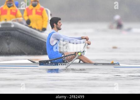 Varese, Italie. 11 avril 2021. Gennaro Di Mauro (Italie), Sculpls individuels pour hommes lors des Championnats d'Europe d'aviron 2021, Canoying à Varese, Italie, avril 11 2021 crédit: Independent photo Agency/Alamy Live News Banque D'Images