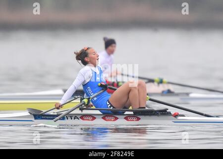 Varese, Italie. 11 avril 2021. Arianna Noseda (Italie), Sculpture individuelle légère pour femmes pendant les Championnats d'Europe d'aviron 2021, Canoying à Varese, Italie, avril 11 2021 crédit: Independent photo Agency/Alamy Live News Banque D'Images