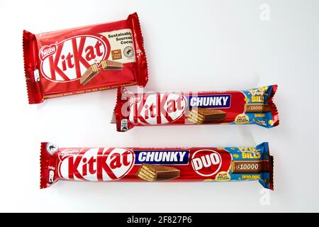 Kit Kat Original à quatre doigts, kit Kat Chunky et kit Kat Chunky DUO Banque D'Images