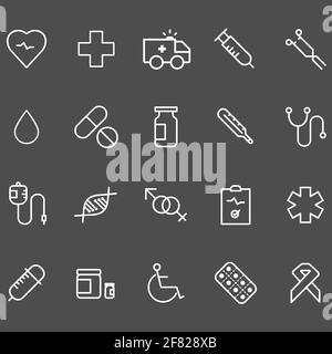 Ensemble d'icônes de contour médical. Vecteur de symbole fin pour les soins de santé. Affiche de la pharmacie. 320 x 320 pixels Illustration de Vecteur